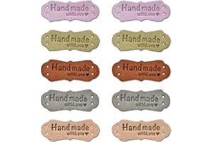 Borsgye 50 Stück Handmade Leder Etiketten Tags Hand Made Label zum Annähen Handgefertigte Kleidung Nähetiketten PU Label Aufnäher mit Löchern für Jeans Nähen Basteln Bekleidung Irregulär -WS013