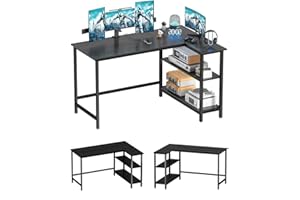 DOSDIOS L Shaped Desk, 100x72cm Gaming Computer Desk, Home Office Desk with Storage Shelf, Corner Table for Writing