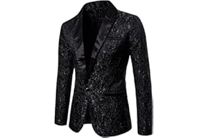 RTGSE Men Shiny Sequin Blazer Jacket Long Sleeve Glitter Blazer One Button Tuxedo Nightclub Prom Suit Blazer Costume for Stage