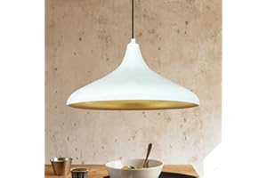 bamyum Champion Suspension Luminaire Vintage, Lustre Salon de 35 cm, Lustre Cuisine en Métal, Lampe E27 Vintage pour Chambre, Suspension Luminaire pour Salle à Manger, Couloir, Blanc