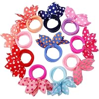 FAMEZA Girl's Rabbit Ear Hair Tie Rubber Bands Style Ponytail Holder (Multicolour) -24 Pieces