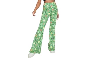 EVELUST 70s Flare Pants for Women - Rave Festival Wide Leg Leggings High Waist Bell Bottom Disco Costume Yoga Trousers