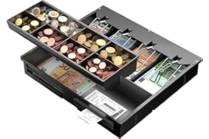 POS VALLEY Cassetto Porta Contanti, Salvadanaio Conta Soldi, Vassoio Porta Monete e Banconote per Registratore di Cassa e Cassetto Cassa, 36x32x6 cm