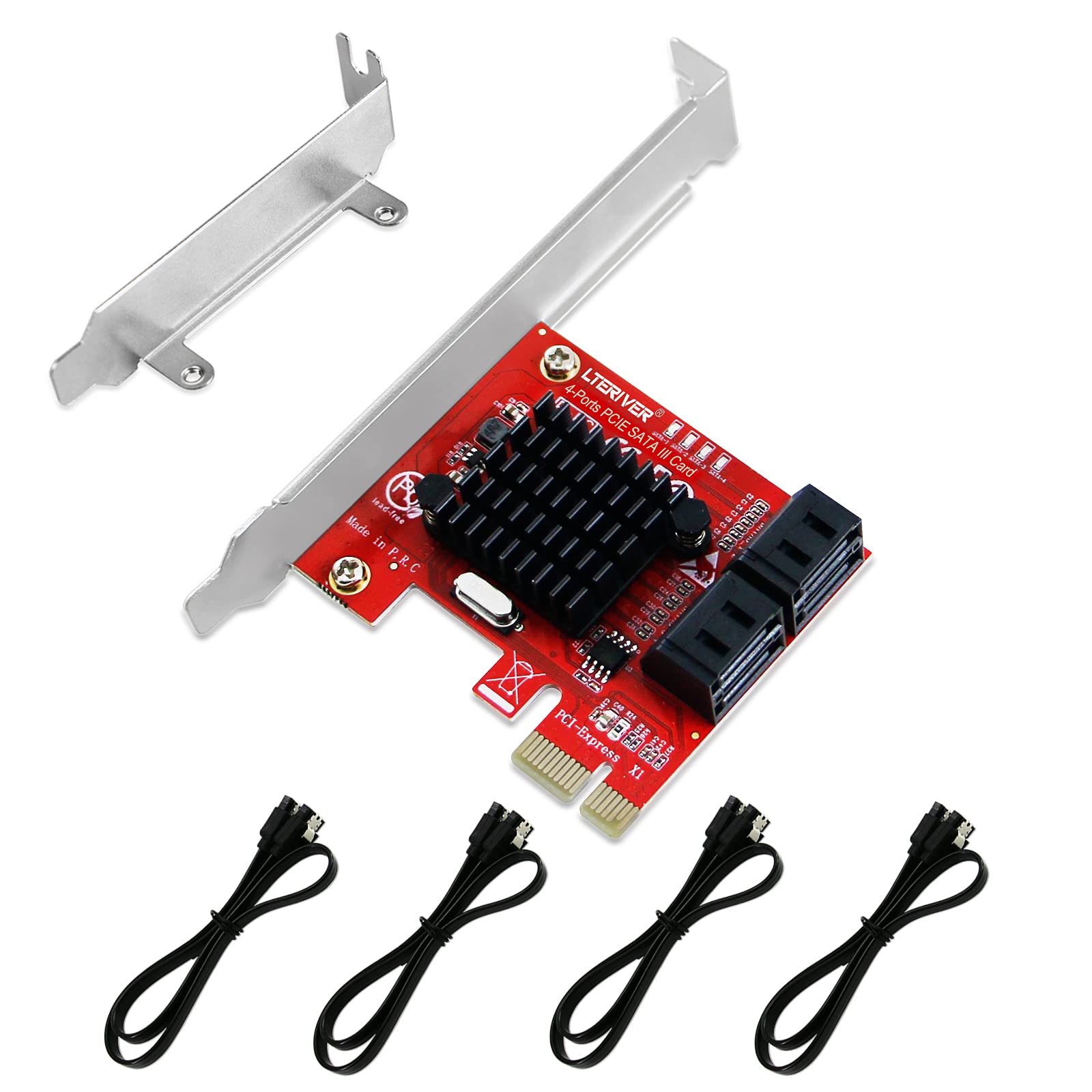 LTERIVER PCIE to 4-Ports 6Gbps SATA III Card for Windows Server, XP, 7, 8.0, 8.1, 10, 11(32/64), MAC OS and Linux Desktop PCs-4X 6Gbps Max SATA 3.0 None Raid Ports-Support AHCI Boot Up (PCE-G2S4)