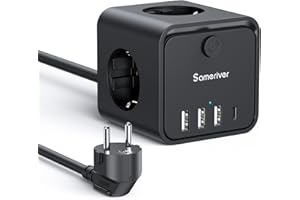 SAMERIVER Cube Multiprise USB 3 Prises avec 3 Ports USB USB-C Chargeur de Rapide 20W Bloc Multiprises avec Interrupteur Cable 2m pour Cuisine Bureau Tablette Rallonge Électrique Multiprise