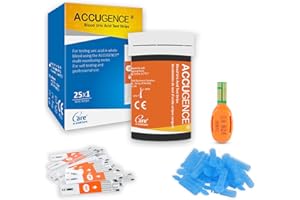ACCUGENCE Home Uric Acid Test Strips, With 25 Test Strips, 20 Lancets. Uric Acid Test For self-testing (Suitable for ACCUGENCE PM900 Meter)