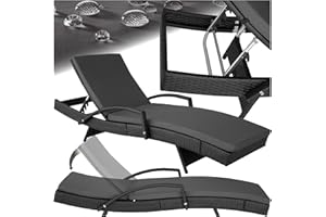 TecTake® Lettino Prendisole in Rattan, Struttura in Alluminio, Schienale Regolabile, Cuscino lettino Imbottito Incluso, Lettino Ideale per Giardino, Piscina e Terrazza, Portata 150 kg - Nero