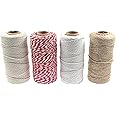 ZHIYE 400M Twine String Set, 2MM Beige Cotton String+2MM Butchers String+ 2MM Red and White Twine+1.5mm Jute Twine for Cooking Tying Meat DIY Gift Decorations Wrapping