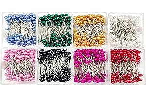 FURNRUBDEN Lot de 800 épingles à Coudre Droites à tête en Verre pour Couture, Bijoux, décoration, Accessoires de Bricolage (8 Couleurs)