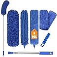 Extendable Feather Duster, 6PCS Microfiber Duster Cleaning Kit with Telescoping Extension Pole 100 Inch, Reusable Bendable Dusters, Washable Lightweight Dusters for Cleaning Cobwebs Ceilings Fans