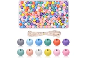 Szaboviktoria 300 Piazsa 10mm Vistoso Abalorios para Hacer Pulseras, Cuentas para Pulseras con Cuerda y Caja de Almacenamiento, Cuentas de Madera, para Bricolaje, Pulseras, Collares