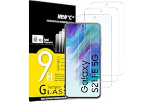 NEW'C Lot de 3, Verre Trempé pour Samsung Galaxy S21 FE 5G, Film Protection écran -sans Bulles d'air -Ultra Résistant (0,33mm HD Ultra Transparent) Dureté 9H Glass