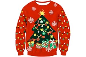 Kids4ever Pull de Noël Unisexe pour Enfants Pull en Tricot Renne Rudolph Tricot Chaud à Manches Longues Col Ras du Cou Pull de Noël en Tricot Sweat Haut d'hiver pour Garçons Filles 7-13 Ans