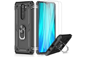 LeYi Etui dla Xiaomi Redmi Note 8 Pro Futerał na telefon, z 2-pakowanym obrońcą ekranu szkła hartowanego, Redmi Note 8 Pro Okładka z uchwytem pierścieniowym Obudowy Odporny na wstrząsy Czarny