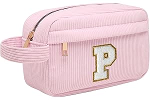 TOOZEN Neceser Maquillaje Mujer Personalizado Inicial, Bolsa de Cosméticos de Viaje, Gran Capacidad Neceser de Maquillaje de Pana, Regalo Cumpleaños Navidad para Mujeres Novias Mejores Amigas, Rosa P