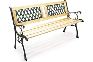 WILTEC Banc de jardin Banquette Juliane en Bois et Fer de fonte Design Tulipes 2 Places Extérieur Terrasse