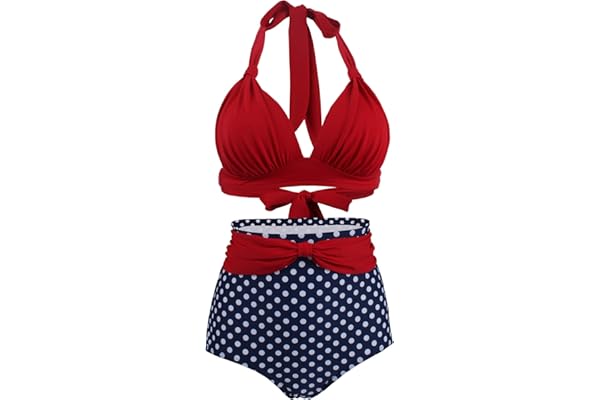 Viloree Femme Retro Taille Haute Maillot de Bain Deux Pièces Ensembles Deux pièces Contrôle du Ventre Halter Bikini Set