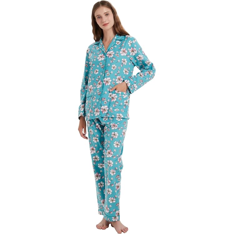 Amaxer Pyjama Femme Flanelle 100% Coton - Ensemble 2 Pièces Chaud Manches Longues Automne Hiver