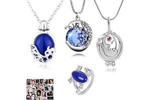 HJYZY 14 Stück The Vampire Diaries Schmuck Sticker Daywalking Katherine Saphir Elena Gilbert Öffnung Eisenkraut Medaillon Galaxy & Crescent Cosmic Moon Anhänger Halskette Saphirglas Daylight Ring