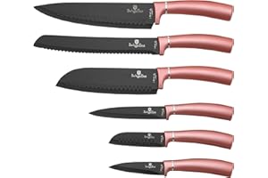 Berlinger Haus I-Rose Juego 6 Cuchillos Cocina Profesional, Hoja Acero Inoxidable Recubrimiento Antiadherente, Mango Ergonómico, Diseño Elegante