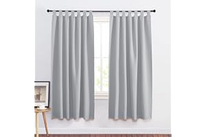 PONY DANCE Cortinas Termicas Aislantes Frio y Calor 140x175 CM, Cortina Opaca 2 Piezas Cortas para Ventanas para Cocina Salon Modernas Dormitorio con Trabillas, Gris Claro