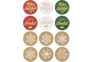 GEBETTER 120pcs Pegatinas Feliz Navidad 4cm, para Sobre Regalos Sello Tarjeta, Etiquetas Adhesivas en Español, Redondas Navideña