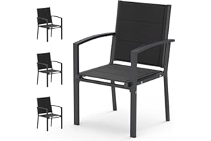 JUMMICO Chaises de Jardin, Chaise Empilable, Chaise Exterieur Terrasse, en Aluminium, Fauteuil de Jardin, Chaise Camping, Exterieur, Assise Confortable, Lot de 4 Chaise, Gris foncé
