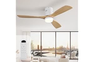 Sofucor Ventilateur Plafond avec Lumiere, 132 cm Lampe Ventilateur Plafond Bois Massif, Telecommande, 6 Vitesses, Silencieux DC Réversibles, Minuterie pour Chambre