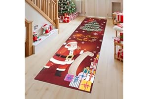 ‎TOSPASS Tospass Weihnachtsteppiche 3D rutschfest Weihnachtsdruck, 60x180 cm Küchenmatte, Maschinenwaschbar Weihnachtsdekoration Weihnachtsbaum Schneemann Teppich für Küche Esszimmer Flur