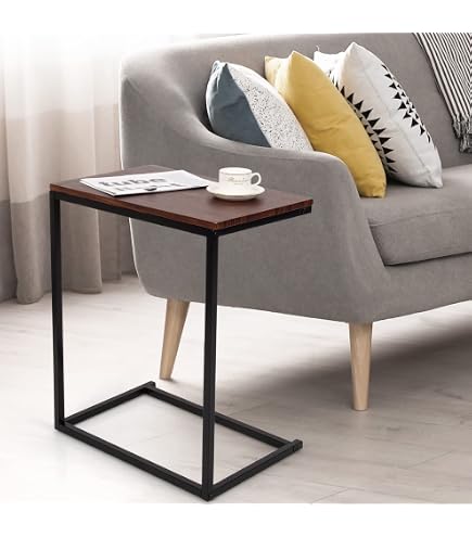 Tavolino Pieghevole A C HOOBRO – Scorrevole Sotto Il Divano, Portatile, In Stile Vintage Marrone E Nero