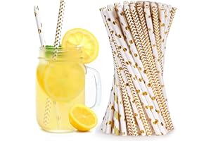 Vicloon Cannucce di Carta [100 Pezzi - 197 * 60 mm] - 100% biodegradabili - per Feste di Compleanno, Matrimoni, Natale, Docce Bambino, Celebrazioni e Feste - Trame Assortite in Oro