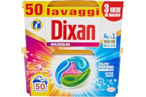 Dixan Discs Multicolor Detersivo Lavatrice Predosato in Capsule 4 in 1 Capi Colorati, 2 x 25 Lavaggi