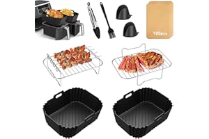 VFMFM Air Fryer Accessories for Ninja Dual AF300UK AF400UK AF500UK AF451UK Tower T17088, 9 PCS Set Upgraded Silicone Air Fryer Liners Compatible with Oven Microwave
