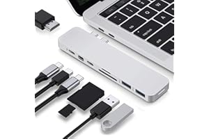 Multiportowy adapter 8 w 2 MacBook Pro, koncentrator USB typu C | 2 x USB-C na 4K HDMI, 4K Mini Displayport, 2 x USBC, SD, MicroSD, 2 x USB-A 3.1, Hyperdrive | srebrny