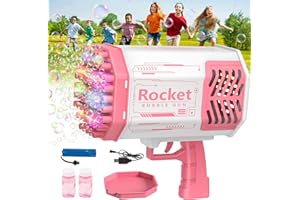 LAYPUNY Pistola Bolle Di Sapone, 69 Fori Spara Bolle Di Sapone Automatico 12000+Bolle/Minuto, Macchina Bolle Sapone Bambini, Regalo Per La Festa Compleanno matrimonio Giocattoli A Sparabolle -Rosa