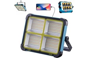‎PPXIA LED Akku Strahler Wiederaufladbar, Baustrahler LED Akku 336LEDs/ Solarpanel/ 4 Lichtmodi/Externer Akku mit 12000mAh/ Magnetfunktion, LED Baustrahler Akku Ideal für Camping, Arbeit, Angeln