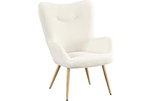 Yaheetech Poltrona da Salotto in Tessuto Bouclé e Metallo Imbottita con Schienale Braccioli per Camera da letto/Caffè/Studio/Lettura Avorio