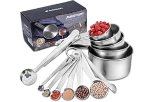 HAUSPROFI Measuring Cups and Spoons Set, 13 Pieces Premium Stainless Steel Measuring Spoons with Ruler Scoop/Clip for Baking, Liquid and Solid
