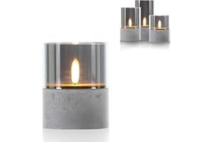 Schlaraffenland Gracia LED Candle Small Diameter 8 x 10 cm Glass Cement Grey Timer Function Battery Operated LED Candles with Flickering Flame for Decoration Electric Candles