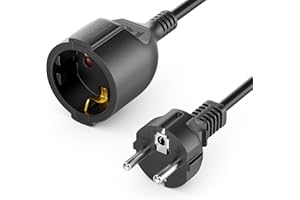 deleyCON 2m Kabel Przedłużający Zasilający, Wtyczka z Bolcem Typ F (CEE 7/4) na Gniazdo (CEE 7/3), Ochrona Przed Dotykiem, TV PC Komputer Projektor - Czarny