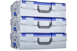 L-BOXX 136 Gr.2 3er Set – lichtgrau/industrial blau – kompatibel mit Bosch L-Boxx System – stapelbar, leer, robustes ABS – Werkzeugkoffer Transportsystem