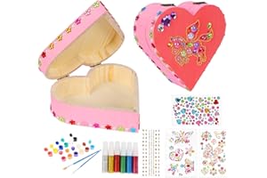 Matogle 2 Stück Schmuckkästchen Holz für Mädchen Herz Schmuckkästchen zum Basteln Schatzkiste Holz zum Bemalen DIY Kreativset Kinder Geschenke für Mädchen 6 7 8 9 10 11 Jahre