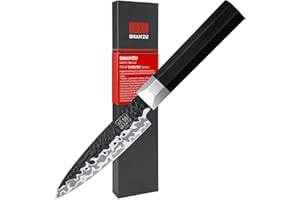 SHAN ZU Couteau de Fruits 9,5cm, Acier Inoxydable à Haute Teneur en Carbone Japonais 9Cr18MoV, Couteau de Cuisine Forgé à La Main à 7 Couches, Lame Super Tranchante, Poignée Octogonale G10