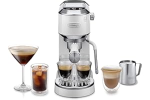 DE'LONGHI De’Longhi Dedica Duo – Perfetto Cafetera Espresso Manual Compacta con Espumador de Leche Manual, para Espresso, Cappuccino y Cold Brew, Iconos Táctiles en Color, Ancho 15 cm, Blanco (EC890.WI)