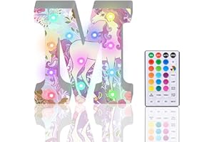 HIYAA Light Up Letters, Glitter LED Letter Lights 18 Color Changing Diamond Alphabet Sign Night Light with Remote Control for Girls Gifts Birthday Bar Wedding Party Christmas Valentine Wall Table Decor - M