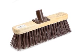 Newman and Cole Cabezal de escoba de madera de 12 pulgadas con cerdas sintéticas de PVC duro, cabezal de escoba de repuesto para barrido de cepillos de jardín al aire libre, cabezal de barredora de