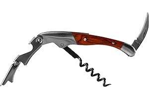 GRUNWERG Couteau de serveur professionnel - Tire-bouchon - Décapsuleur - Coupe-capsule - Double levier - Bois verni