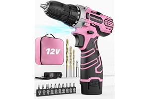 FAHEFANA Cordless Screwdriver 12 V Pink Small Cordless Drill Set with 15 Accessories and Bag, 18 + 1 Torque Levels, 10 mm Drill Chuck, 2-Speed, LED Light, Lightweight Battery Screwdriver for Repair & DIY