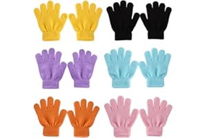 Irunfast Kids Winter Magic Gloves - 6 Pairs Soft, Warm Full Finger Gloves for Aged 3-10 Years Old - Cycling, Playing, Travelling