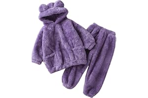 UNOSHENG Abbigliamento invernale caldo in pile con cappuccio per orecchio, felpa e pantaloni, 2 pezzi, tuta autunnale, pigiameria, set di tute per bambini